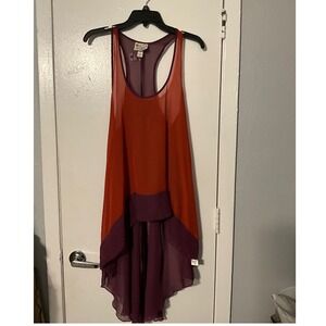 Pretty Rebellious Orange Purple Colorblock High Low Racerback Tank Top XL